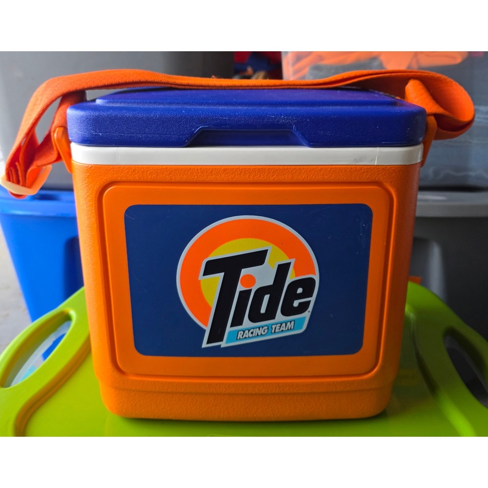Vintage Tide Racing Team Igloo Personal Cooler Blue Orange NASCAR Lunch Box